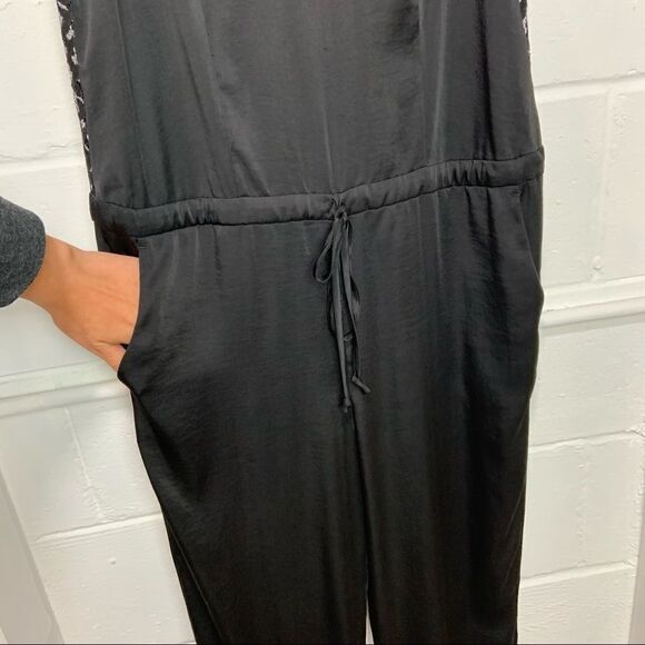 BCBGMaxAzria Black Liam Jumpsuit, Open Lace Back, Drawstring Waist Size M J14 - Picture 6 of 10